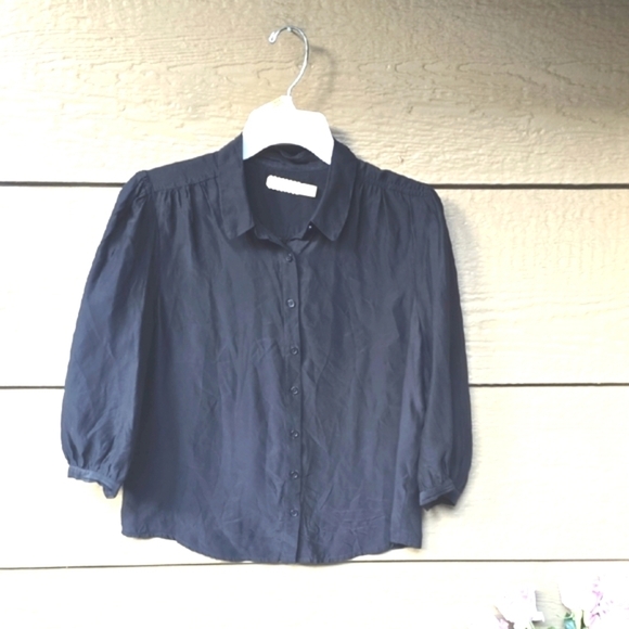 Urban Outfitters Pins & Needles Black Cropped Silk Blouse M Medium - Picture 1 of 9